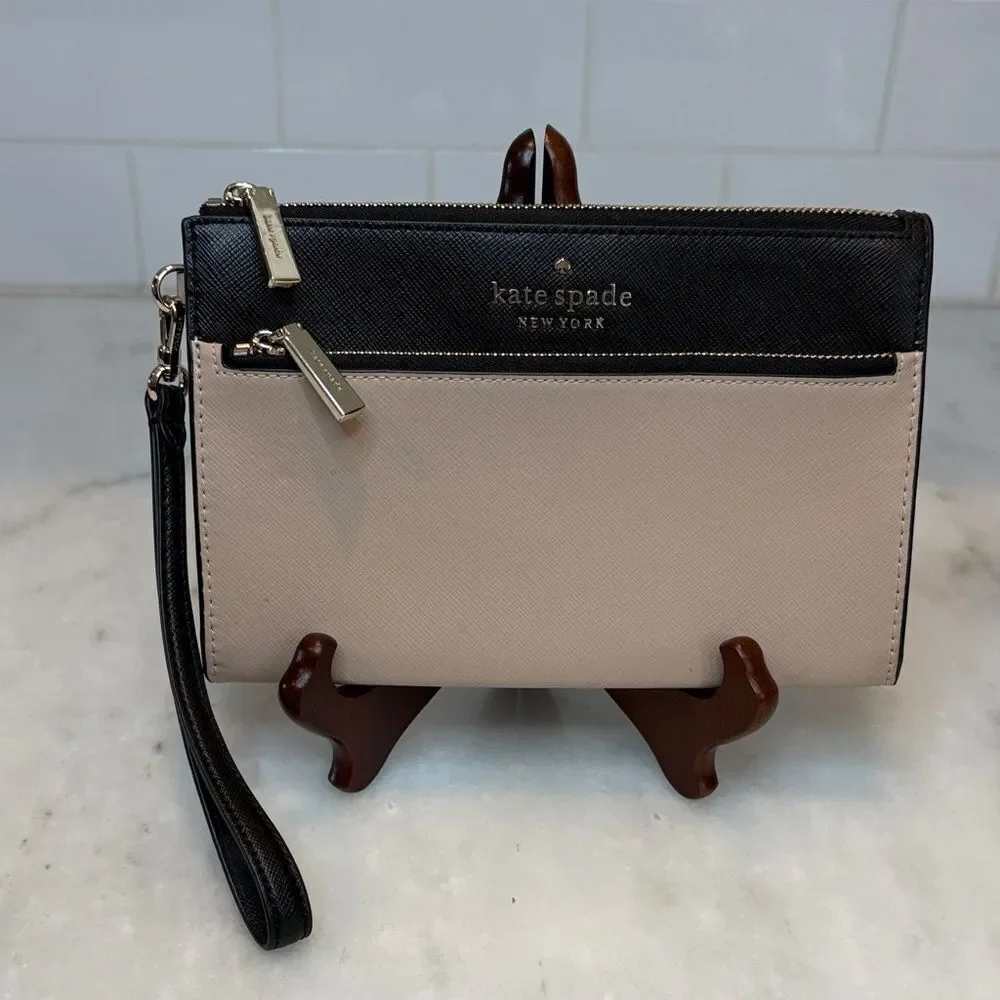 Kate Spade Colorblock Saffiano Leather XL Wristlet Clutch Pouch Wallet